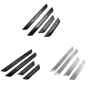 

Door Sill Protector Stainless Steel Door Sill Decoration Wrap Cover Welcome Pedals for Tesla Model 3