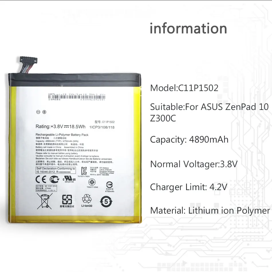 Для ASUS ZenPad 10 Z300C Z300CL Z300CG 4890mAh C11P1502 Мобильная сменная батарея для мобильного телефона полимерная литий-ионная батарея