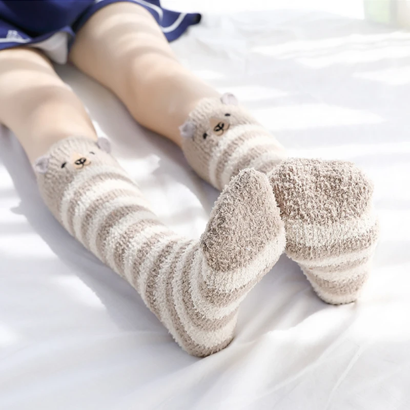 Новые носки для маленьких девочек длинные гольфы, Детские милые вельветовые носки кораллового цвета для родителей и детей, теплые носки для малышей домашние тапочки подарок для малышей