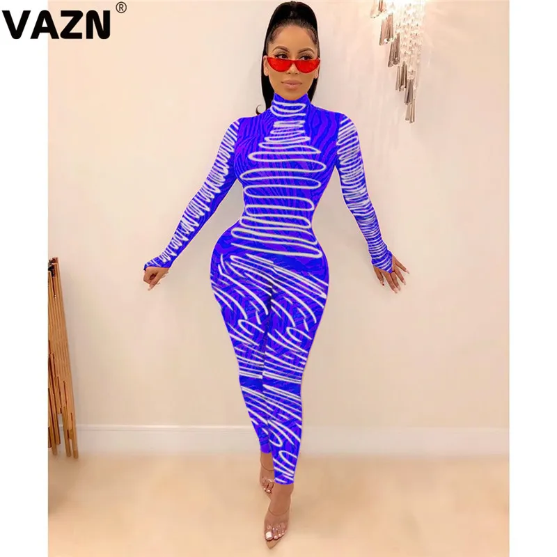 VAZN, Новые комбинезоны, сексуальные, Клубные, для взрослого возраста, модные, одноцветные, водолазка, длинный рукав, эластичные, для женщин, с высокой талией, длинные, узкие, Комбинезоны