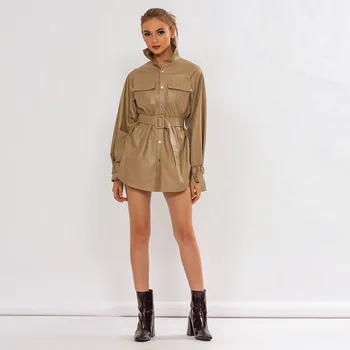 

Ke Rio 2019 Independent Station Fold-down Collar Textured Jacket European And American-Style Waist Hugging Street Jacket Belt In