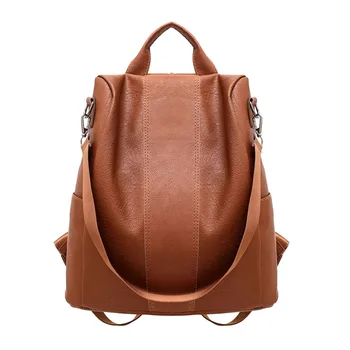 

PU Leather Camping Zipper Soft Women Backpack Schoolbag Lady Fashion Stylish Travel Casual Anti Theft Tote