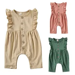 Dropshipping Cotton Romper Infant Baby Girls Clothes Sets Ruffle Sleeveless Romper Toddler Baby 1-Pieces Jumpsuit Solid Outfit