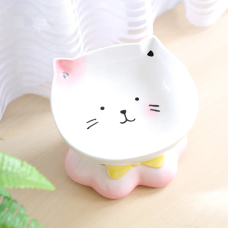 Новая мультяшная керамическая кошачья миска для кошачьего корма, миски, косая миска для воды, защита шейки, маленькая кормушка для собак, миски для риса, принадлежности для домашних животных