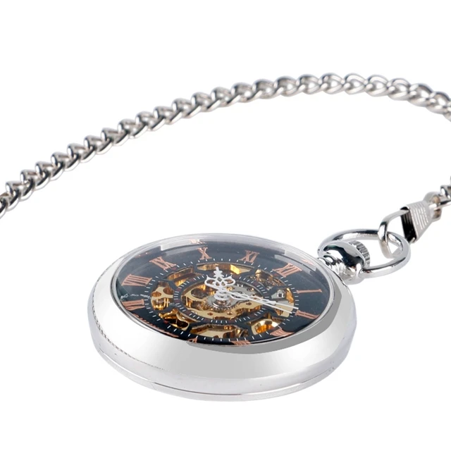 Casual Hand winding Mechanical Pocket Watch Open Face Roman Numbers Dial Neckalce Pendant Watches Clock Accessory 4