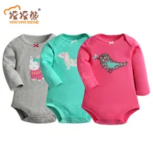 100% Cotton Baby Bodysuit 3pieces/lot Autumn Spring Newborn Body Long Sleeve Animal Pattern Infant Boy Girl Pajamas Clothes