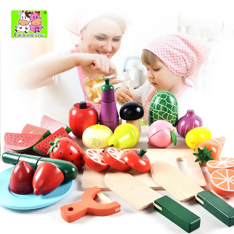 

Wooden Cutting Fruit & Vegetable Magnetic Slicer CHILDREN'S Toy Barrel GIRL'S And BOY'S Baby Play House Kitchen