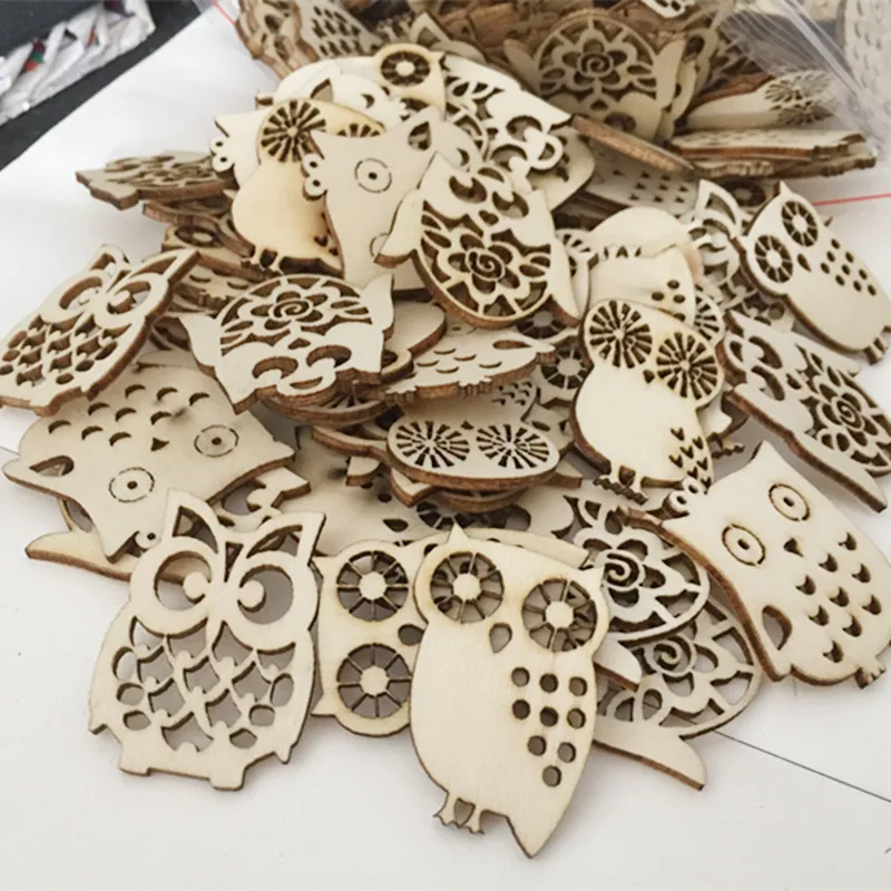 10 Pcs Wooden Embellishment Hollow Cutout Owl Shapes Crafts For Card