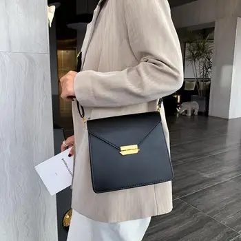 

Women Bags Fashion Casual Flap Shoulder Messenger Bags Female Wide Retro Pure Color Square Crossbody Handbags