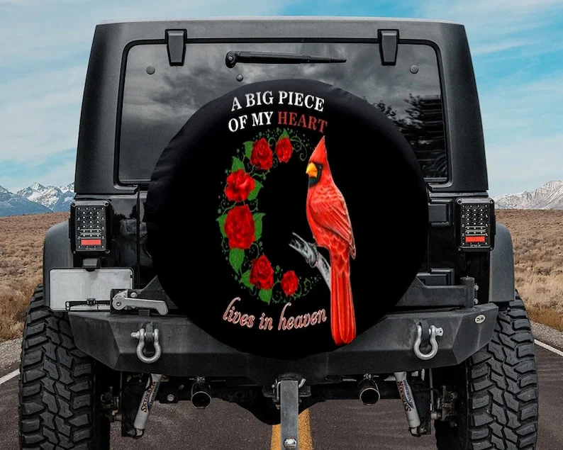 

A Big Piece Of My Heart Spare Tire COVER, Hummingbird & Rose Car Spare Tire COVER For Car, Angel Memorial lover gift, Backup