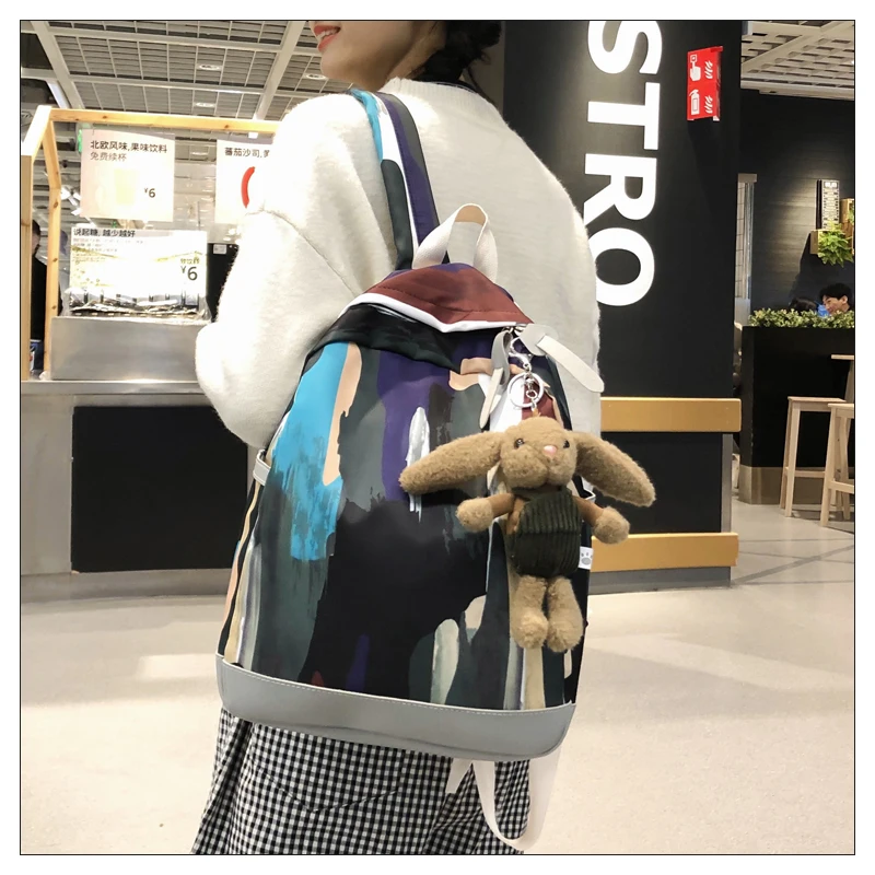 Школьный ранец женский корейский Роскошный дизайнерский Harajuku студенческий рюкзак Мори цвет соответствия камуфляж большой емкости рюкзак
