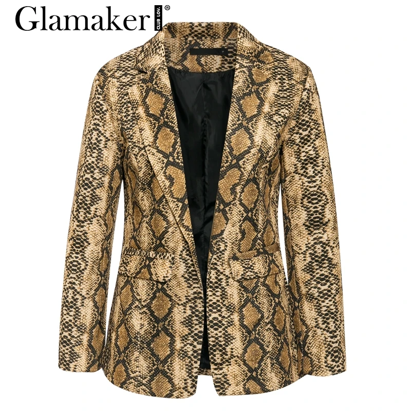 Glamaker змеиный принт элегантная женская куртка длинный рукав тонкий женский офисный жакет осень зима большой размер верхняя одежда женский сексуальный жакет - Цвет: Многоцветный
