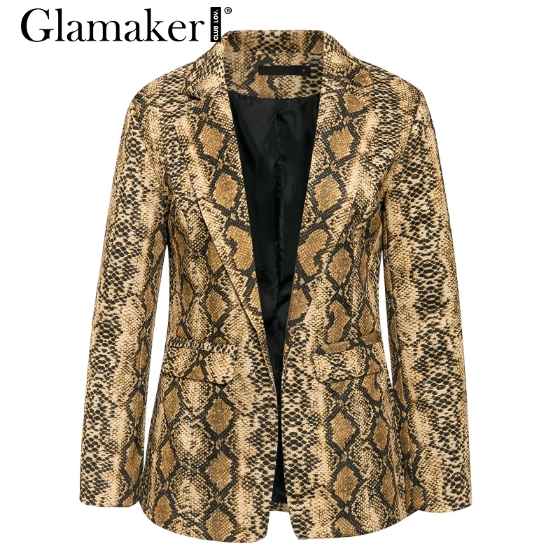 Многоцветный Glamaker змеиный принт элегантная женская куртка длинный рукав тонкий женский офисный жакет осень зима большой размер верхняя одежда женский сексуальный жакет - Цвет: Многоцветный