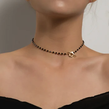 Luxury Black Crystal Glass Bead Chain Choker Necklace