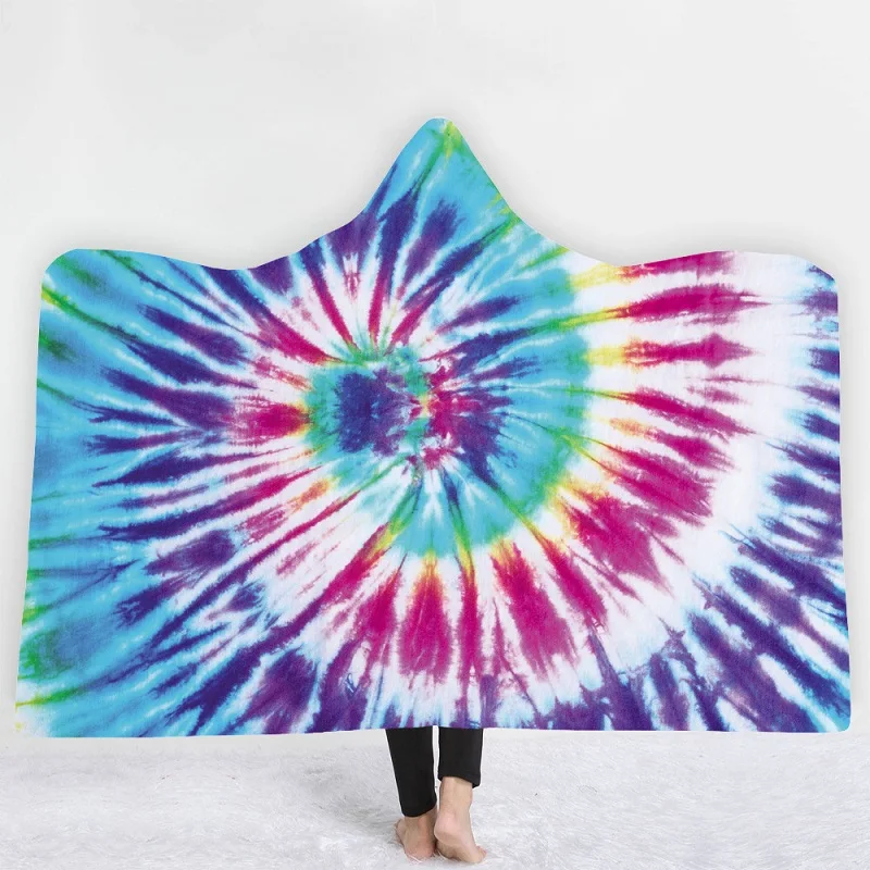 Beautiful Rainbow Vortex Printed Blanket With Hat Keep Warm IN winter Living Room Sofa