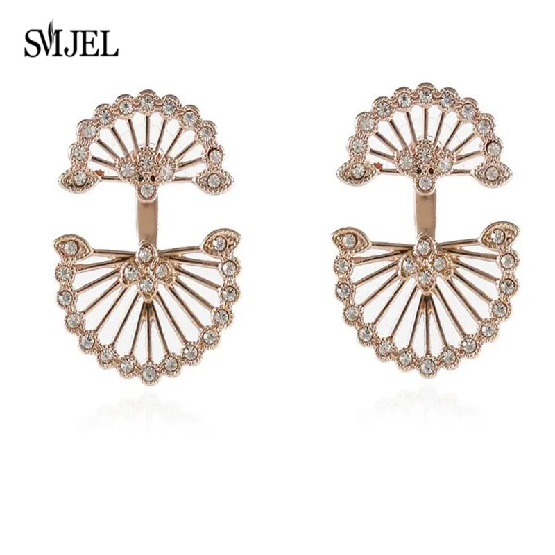 SMJEL Boho Кристалл веер Форма Серьги для женщин Эффектные серьги клипсы для ушей дамы помолвка Свадебные ювелирные изделия аксессуары