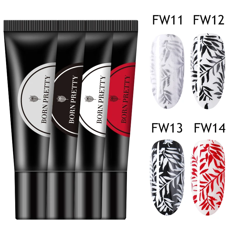 4PCS Set1 BORN PRETTY набор гель для штамповки ногтей Белый Черный Гель-лак для штамповки пластин лак для дизайна ногтей маникюр DIY дизайн - Цвет: 4PCS Set1