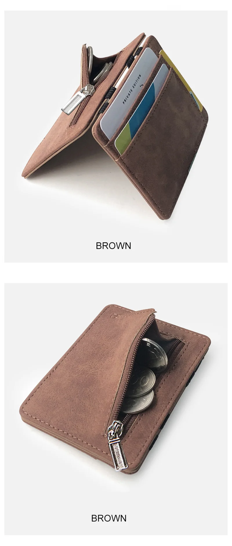 KUDIAN BEAR Mini Men Wallet Coin Pocket Women Thin Wallets PU Leather Magic Card Holder With Zipper Purse Carteira BID267 PM49