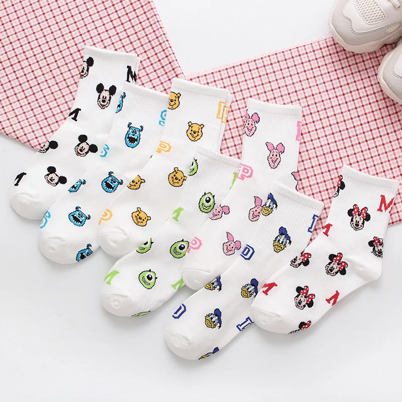 Kids Socks Girl cartoon Disney solid color Mickey Minnie Dais Donald Duck cotton sweat-absorbent tube socks sports socks