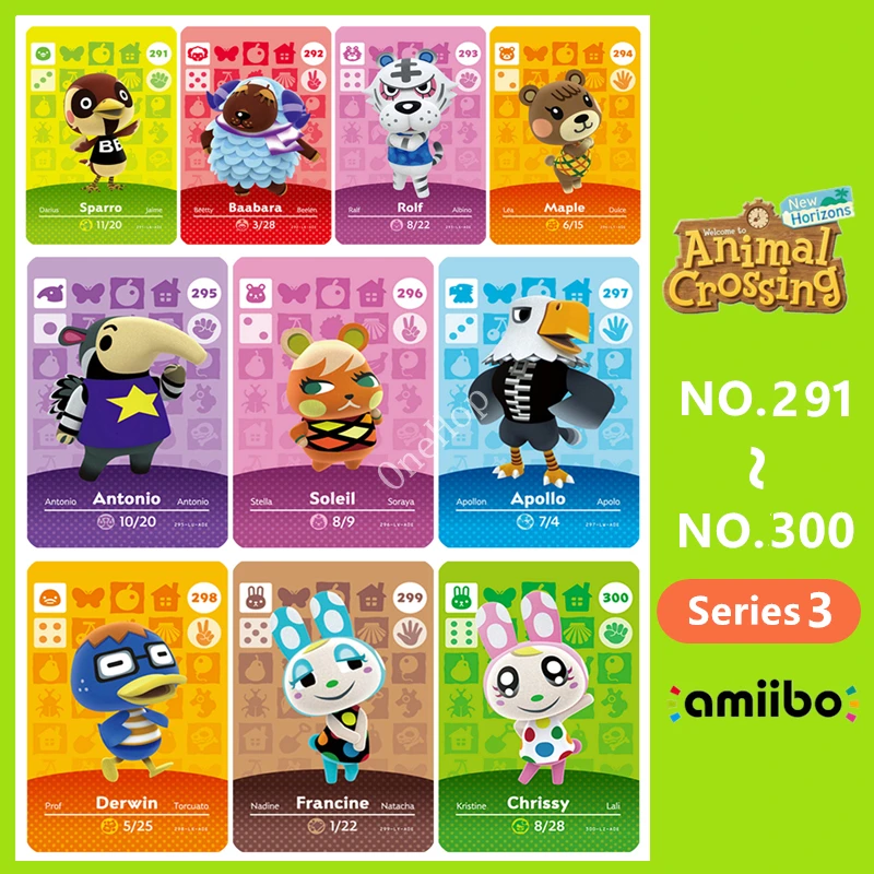 Animal Croxxing NO.291 ~ 300 nuevos horizontes caliente aldeano tarjeta serie 3 NS interruptor 3DS Ntag215 tarjeta NFC