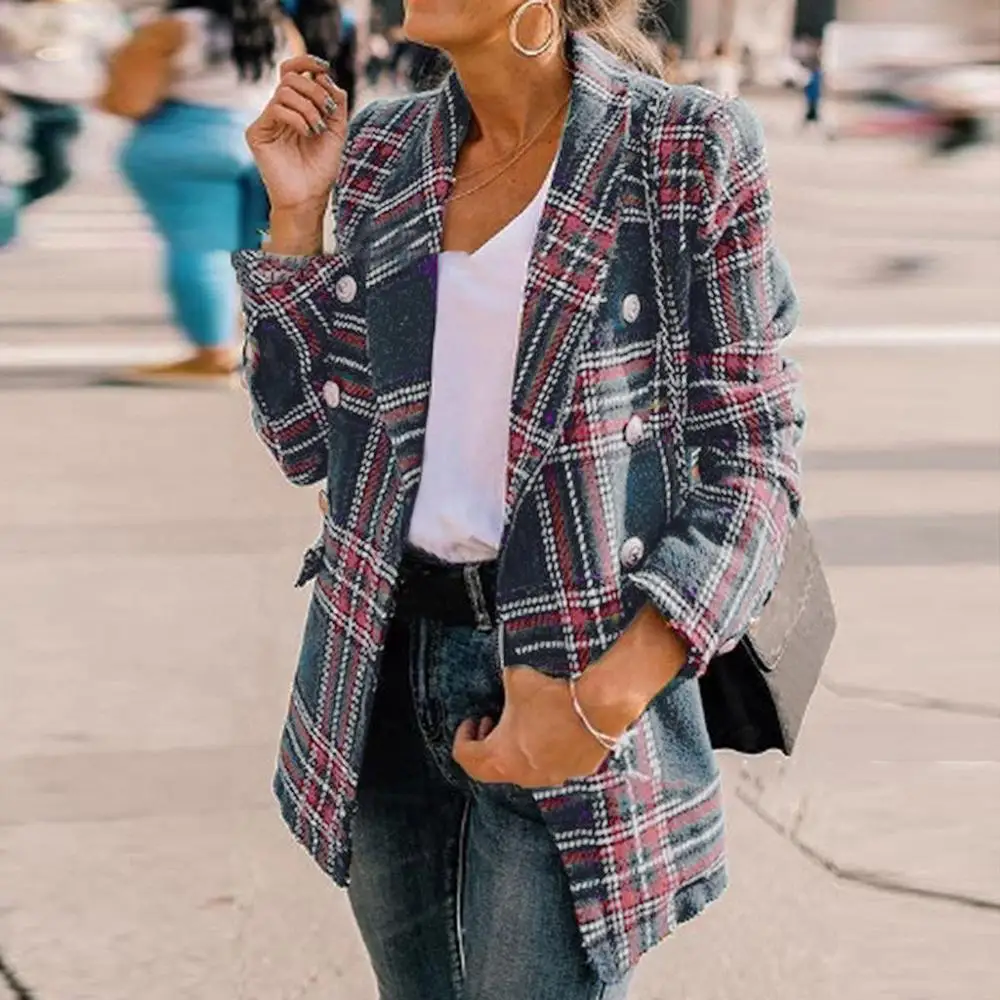 

Women's Plaid Long-sleeved Double-Sided blazer Autumn And Winter fashion new coat female clothes purple casaco feminino
