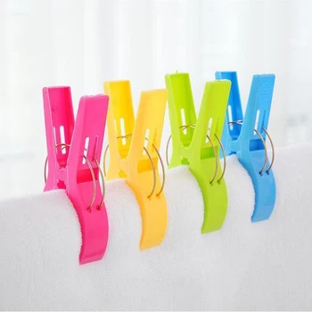 

New Pack of 4 Large Bright Colour Plastic Beach Towel Pegs Clips to Sunbed