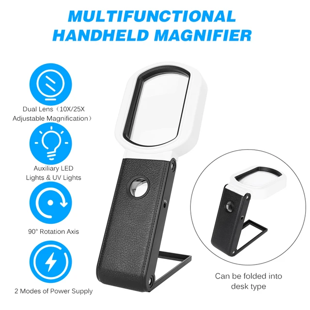 Multifunction Handheld Magnifier with LED and UV Light High Magnification  with Scale on Stand Magnifying Glass - China Magnifier, Magnifying Glass