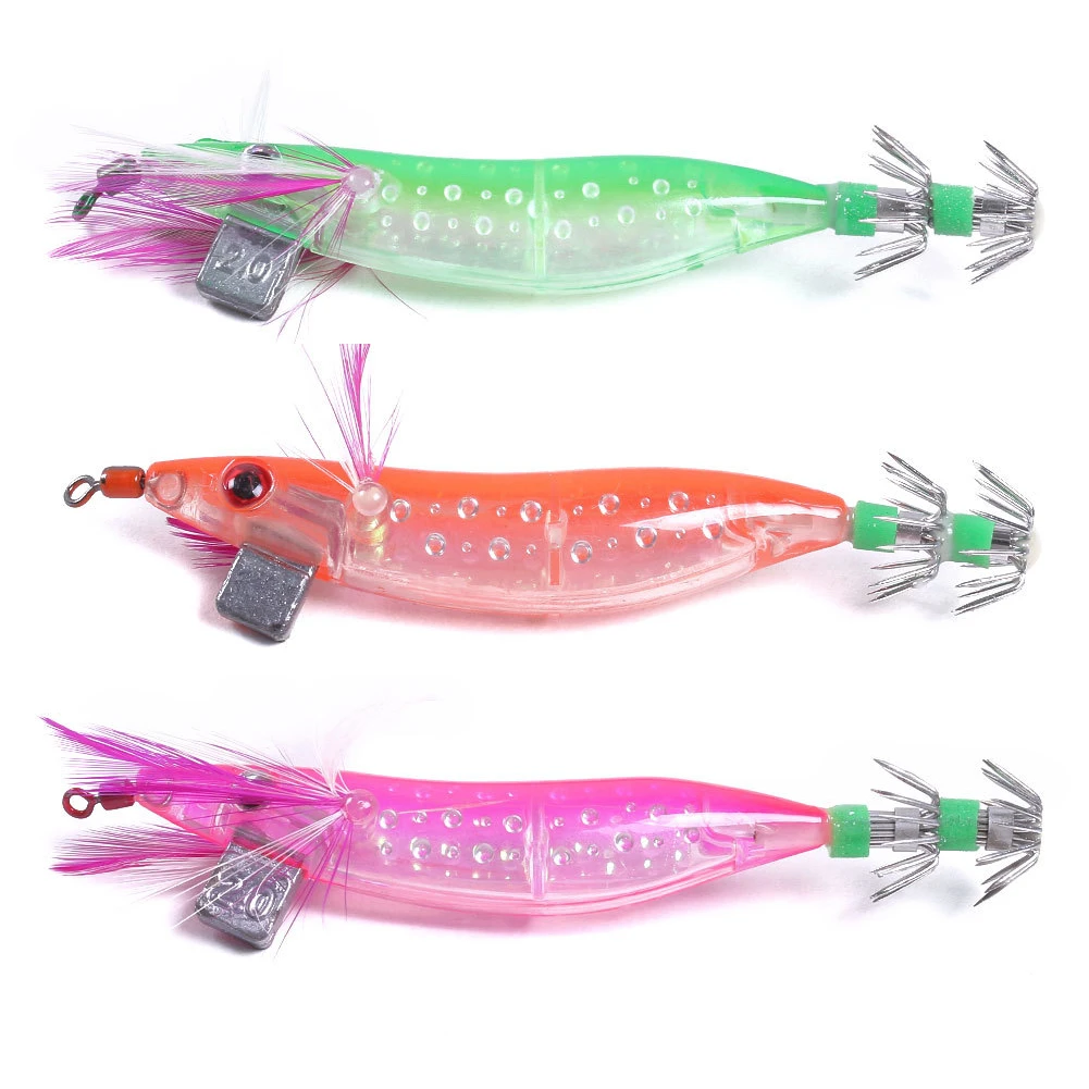 5 Pcs Glow in the Dark Luminous Fishing Lures Bait Squid Shrimp jigs Hooks 10cm