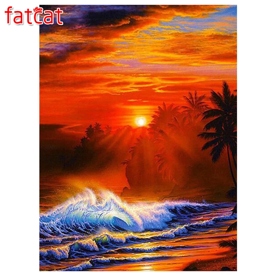 FATCAT 5d diy алмазная живопись закат морской пейзаж Алмазная вышивка распродажа