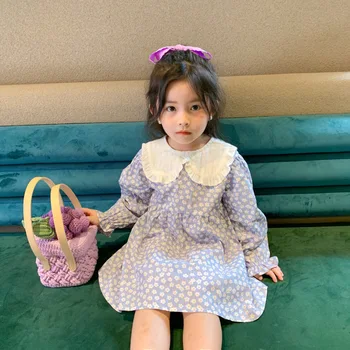 

Girls Aline Princess Dress 2020 New Style Korean Style ChildrenAutumn Baby Girl Lapel Dress with Long Sleeved Kids Cotton Cloth