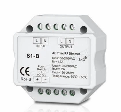 S1-B светодиодный диммер Triac RF с дистанционным управлением R1 2,4 ГГц, беспроводной Вход 100-240 В переменного тока 1 а 100 Вт-288 Вт, светодиодный кнопочный диммер - Цвет: S1-B dimmer