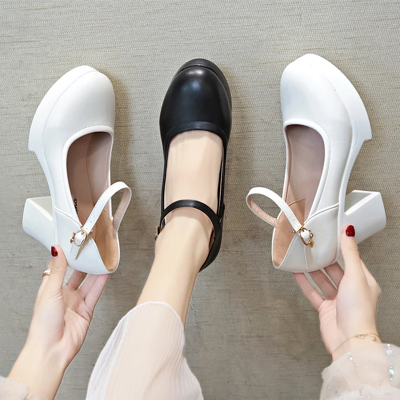 Lolita Shoes Japanese Female White Thick Bow Crust