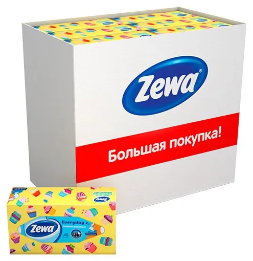 Салфетки бумажные косметические «Everyday» Zewa, 2 слоя, 100 шт(21 шт
