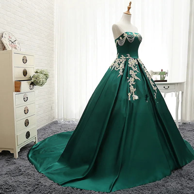 Vestidos de novia, свадебное зеленое без бретелек с открытыми плечами, расшитое бисером вечернее платье с кружевной аппликацией, бальное платье, платья для матери невесты
