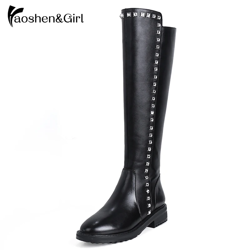 Haoshen & Girl/женские сапоги до колена из натуральной кожи теплые зимние низкие в