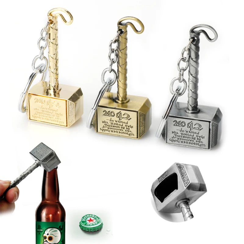 

Beer Bottle Openers Hammer of Thor Shaped Keychain Wine Corkscrew Beverage Jar Openers Keyrings Key Chain Gift for Men Party