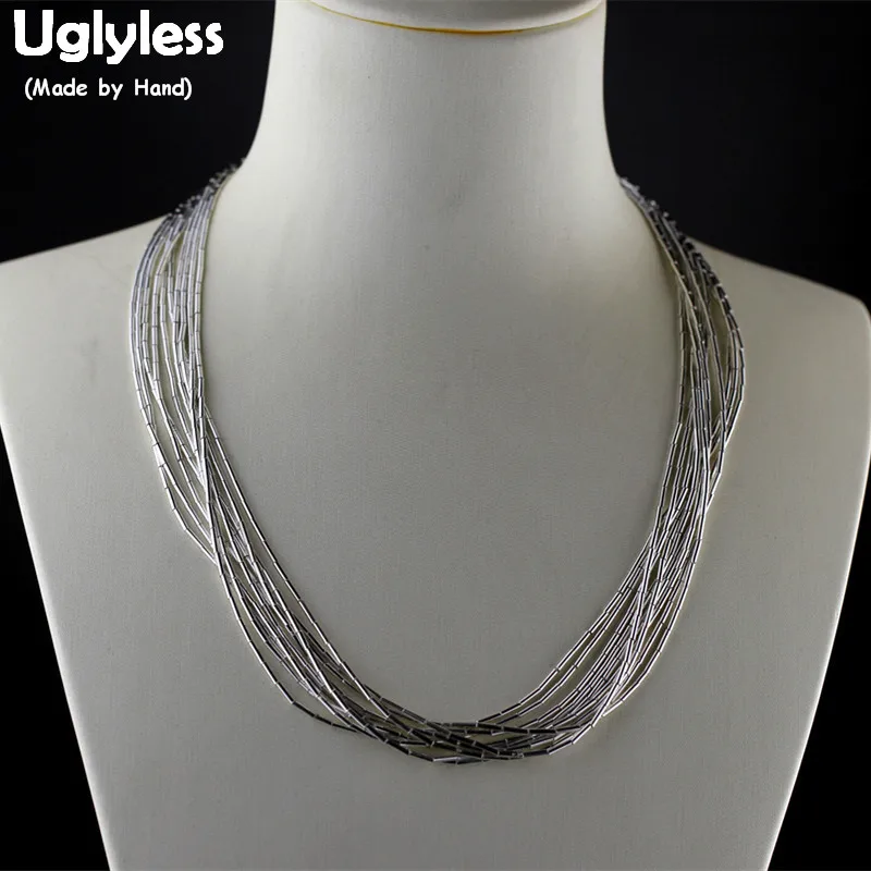 

Uglyless Minimalism Multi Layers Silver Chains Necklaces for Women Luxury Evening Dress Choker 925 Silver Short Long Chains C134