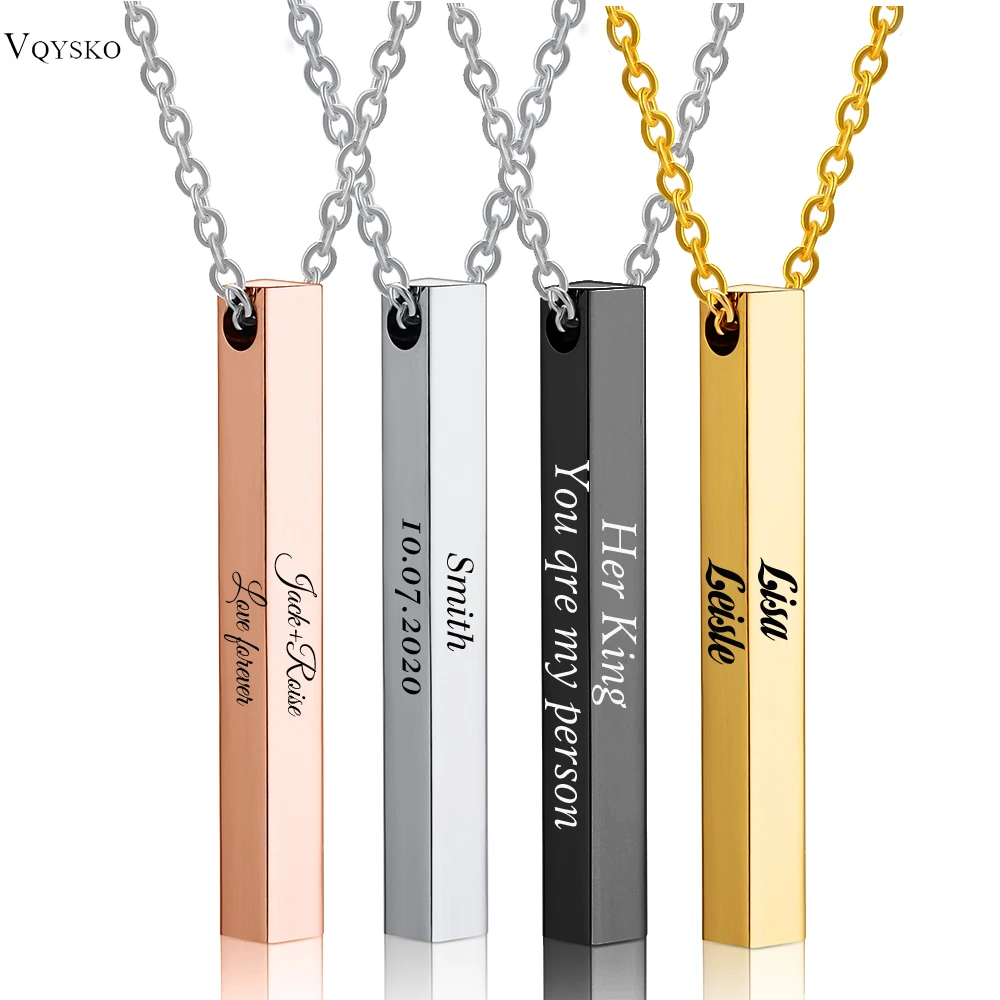 grabado de para mujer y joyería personalizada, colgante de acero inoxidable de cuatro lados, Gargantilla personalizada, regalo, venta al por mayor|Personalizado Collares| - AliExpress