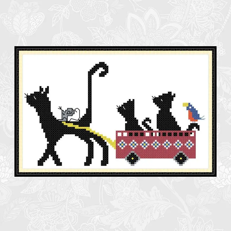 Joy Sunday Hitchhiking DIY ручная вышивка с животными, напечатанная на холсте 14CT 11CT Китайская вышивка крестиком, наборы