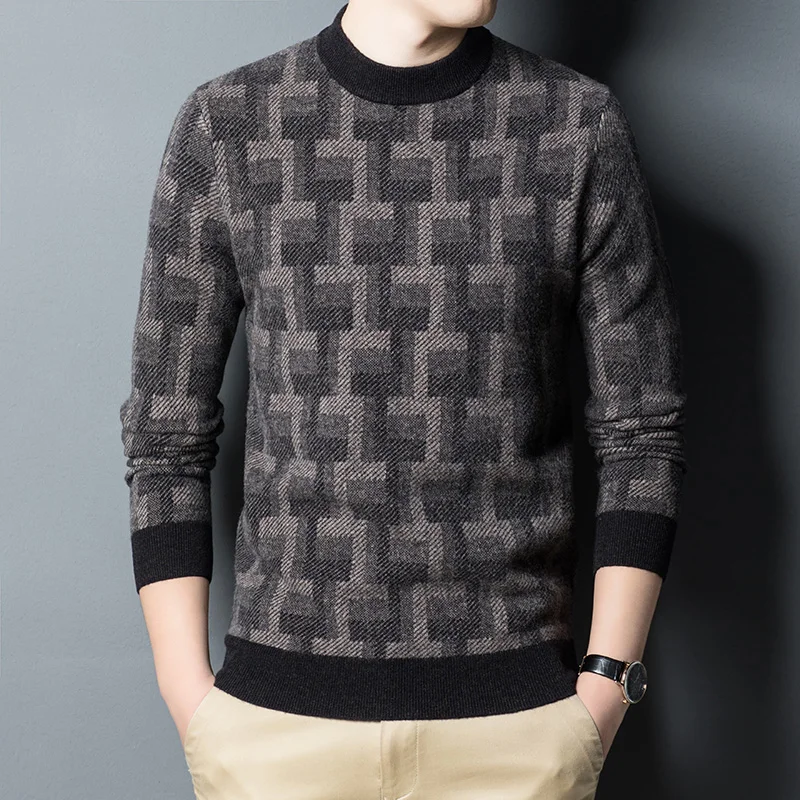 

Men's wool sweater, round neck, autumn and winter thick cashmere sweater, young and middle-aged casual sweater