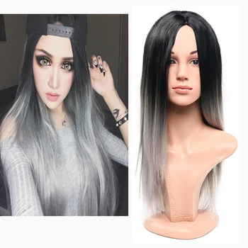

Synthetic Wigs Long Straight Layered Hairstyle Ombre Black Brown Blonde Gray Ash Full Wigs with Bangs for Black Women