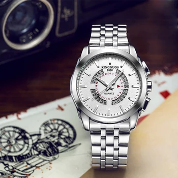 

KN Fashion Man Watches Luxury Silver Stainless Steel men Quartz Wristwatches Business Calendar relogio masculino Reloj Hombre