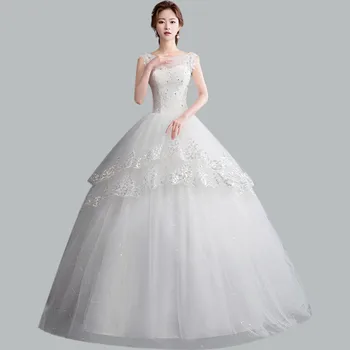 

Lace Up Wedding Dress CR689 Embroidery Long Bridal Gowns Sequined Formal Wedding Dresses O-Neck Sleeveless Vestidos De Novia