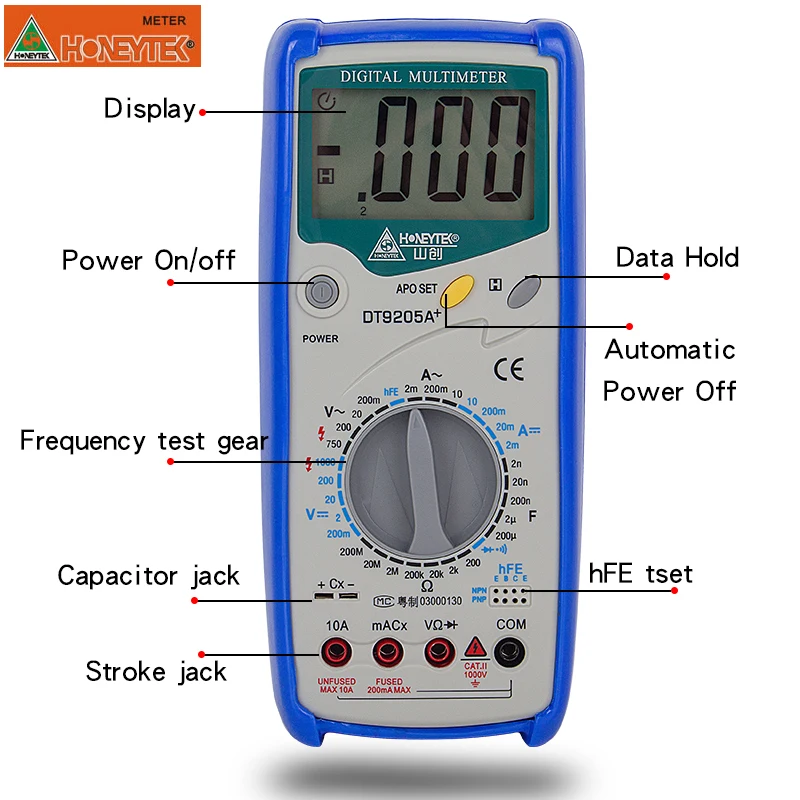 HONEYTEK DT9205A Цифровой мультиметр тестер Профессиональный Esr метр AC/DC Напряжение Ток Ом Цифровые мультиметры конденсатор тестер