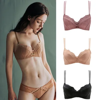 

Best Selling Young Women Sexy Small Chest Gathered Push Up Lace Bow Brassiere Wireless Shoulder Strap Adjustable School Girl Bra