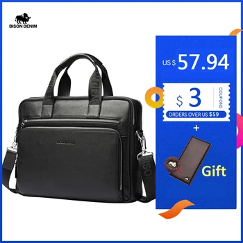 

BISON DENIM Genuine leather Men Bag Business Laptop Handbag Casual Crossbody Bag Classic Messenger Shoulder Bags for Men N2333-3