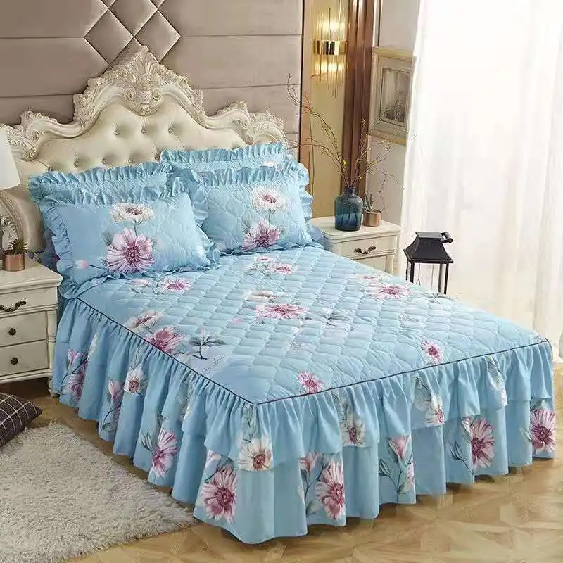 Color 21 Комплект из 3 предметов, хлопковое стеганое покрывало, 1 кровать, юбка+ 2 наволочки, Комплект постельного белья, мягкая уплотненная простыня для королевы и королевы - Цвет: Color 21
