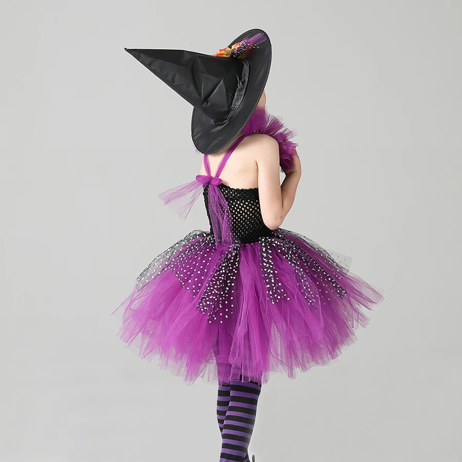 Classic Witch Girls Tutu Dress with Hat Child Halloween Costume Cosplay Carnival Party Princess Kids Wicked Witch Tulle Dresses (1)