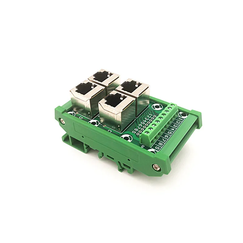 DIN Rail Mount RJ45 Module,RJ45 8P8C Jack 4 Way Buss Breakout Board