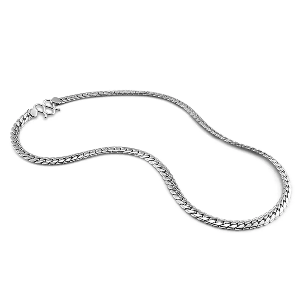 Width 7mm Genuine 100%925 Sterling Silver Flat Necklace Man 20/22 inches Snake Chain punk Curb Cuban Chain MenFine Jewelry Gift - Окраска металла: M buckle  56cm